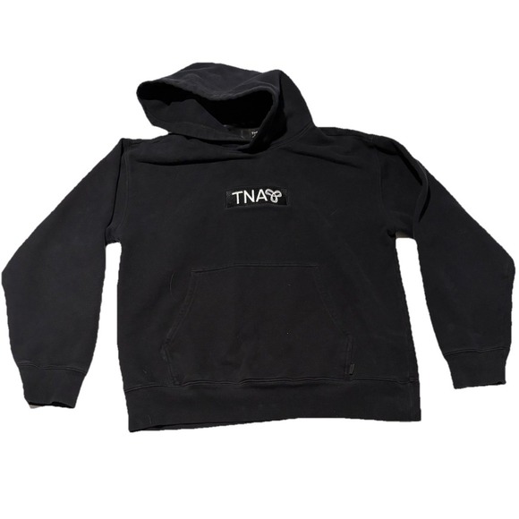 TNA Tops - TNA Aritzia Cozy Black Hoodie Womens Medium, White Logo, Kangaroo Front Pocket.